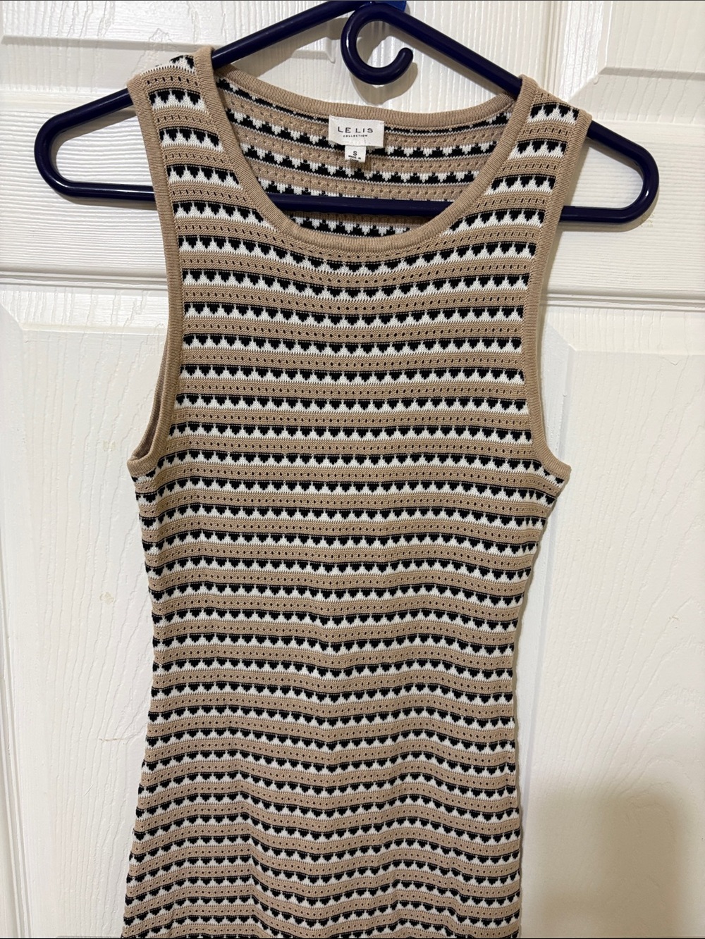 Le Lis Beige Black & Cream Striped Knit Tank